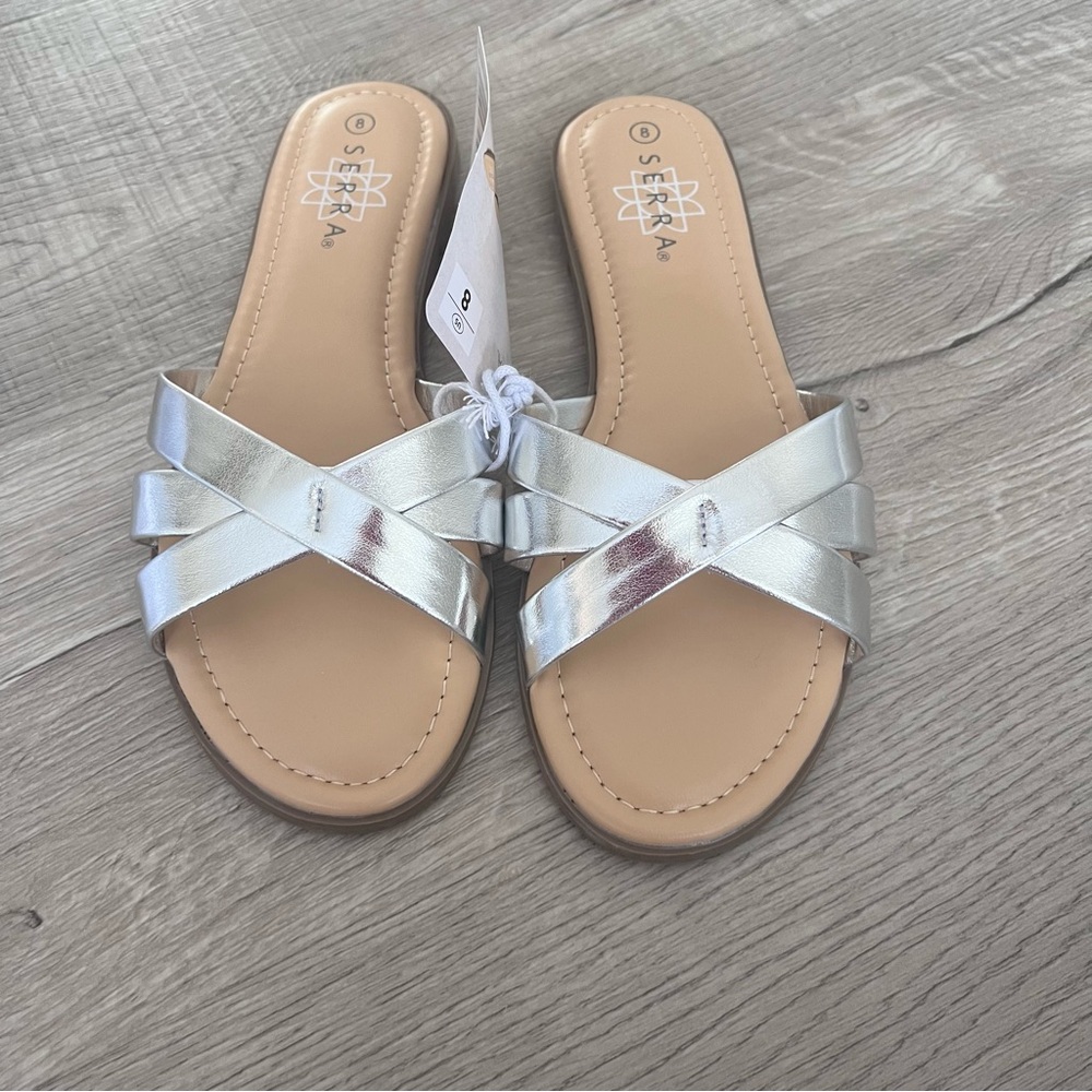 Serra Silver Cross-Strap Sandals